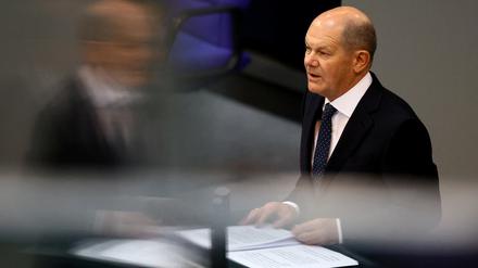 Olaf Scholz während seiner Regierungserklärung im Bundestag.