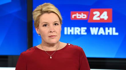 2021: Franziska Giffey (SPD) während der TV-Sendung des rbb zur Berliner Abgeordnetenhauswahl.