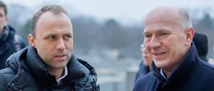 Sebastian Czaja (l), Vorsitzender der FDP-Fraktion im Berliner Abgeordnetenhaus, und Kai Wegner, CDU-Fraktionsvorsitzender im Berliner Abgeordnetenhaus. 