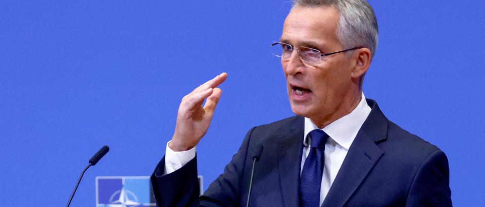 Nato-Generalsekretär Jens Stoltenberg spricht in Brüssel. 