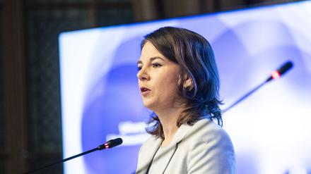 Annalena Baerbock, Außenministerin, und Pekka Haavisto, Außenminister von Finnland, sprechen im Ständehaus bei einer Pressekonferenz.