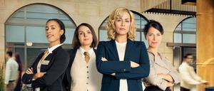 In der ZDF-Serie „Hotel Mondial“ gibt es ordentlich viele Frauenrollen, besetzt mit  Joy Ewulu (l-r), Lea Sophie Salfeld, Gesine Cukrowski und Agnes Mann.