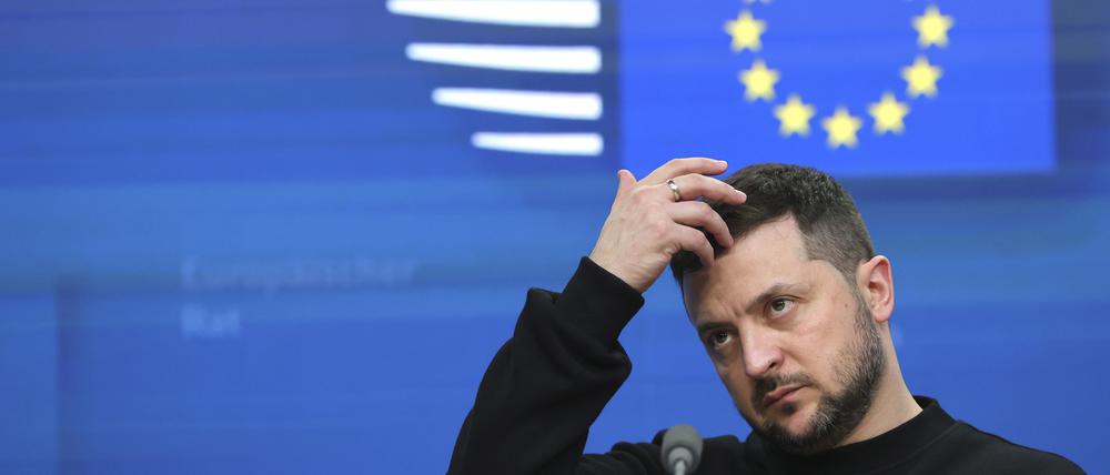 Der ukrainische Präsident Selenskyj beim EU-Gipfel am 9. Februar 2023.