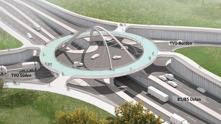 TVO mit futuristischer Fahrradbrücke.