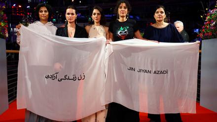 Zahra Amir Ebrahimi, Melika Foroutan and Jasmin Tabatabai attend the opening gala of the 73rd Berlinale International Film Festival in Berlin, Germany, February 16, 2023. REUTERS/Fabrizio Bensch