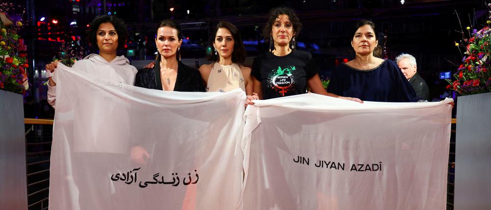 Zahra Amir Ebrahimi, Melika Foroutan and Jasmin Tabatabai attend the opening gala of the 73rd Berlinale International Film Festival in Berlin, Germany, February 16, 2023. REUTERS/Fabrizio Bensch
