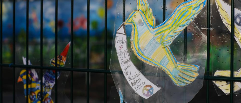 Solidaritätsbekundung mit der Ukraine an einer Schule in Berlin-Pankow.