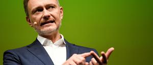 Bundesfinanzminister Christian Lindner bei einer Rede in Stuttgart. 