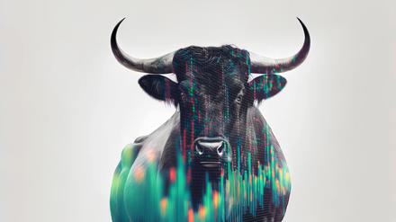 Stock market bull market trading graph. Silhouette of a bull with investment diagram. Generative ai.
Aktien