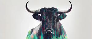 Stock market bull market trading graph. Silhouette of a bull with investment diagram. Generative ai.
Aktien