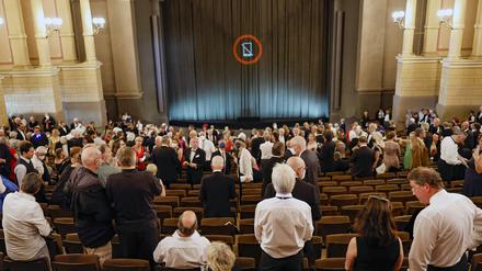 Blick in den Festspielsaal bei der Eröffnung der Bayreuther Richard-Wagner-Festspiele im Festspielhaus auf dem Grünen Hügel. 