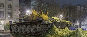 Der in der Ukraine zerstörte russischen Panzer in Berlin.