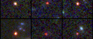 Die rötliche Färbung der Objekte lässt auf ihre große Entfernung von der Erde schließen.