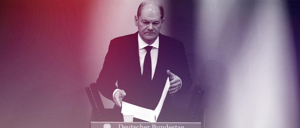 Bundeskanzler Olaf Scholz (SPD) bei seiner Zeitenwende-Rede