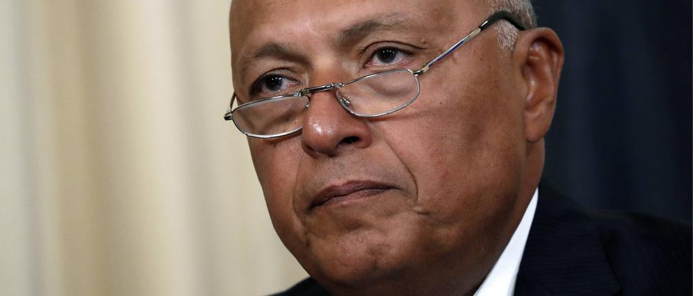 Ägyptens Außenminister Sameh Schukri bei einer Pressekonferenz in Russland im Jahr 2017 (Archivbild). 