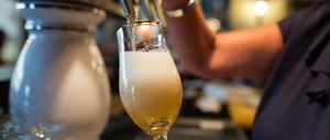 ARCHIV - 28.07.2016, Niedersachsen, Hannover: Eine Frau zapft in einer Gaststätte ein Pils.  Fast jeder fünfte Deutsche trinkt wegen der gestiegenen Preise weniger Bier. (Zu dpa "Umfrage zu steigenden Preisen: 17 Prozent trinken weniger Bier") Foto: picture alliance / dpa +++ dpa-Bildfunk +++