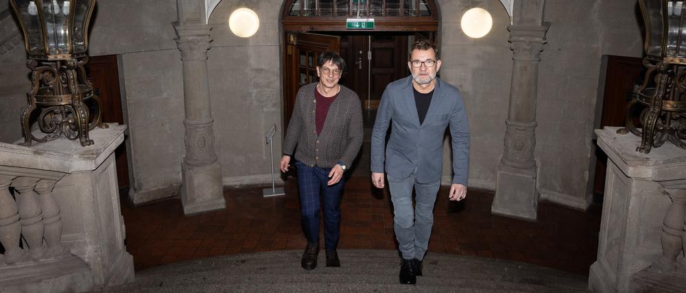 Dirk Kummer (li) und Matthias Freihof zurück am alten Drehort in Pankow.