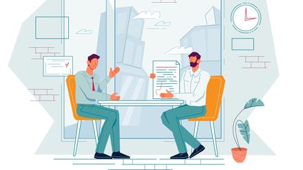 Business meeting, negotiations and conversation of two businessmen at a table in a conference room. Business partners negotiating or entering into a contract, flat vector isolated on white.
Provision