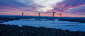 Diese Windräder bei Sputendorf in Brandenburg wurden für die Berliner Stadtwerke auf einer Fläche der Stadtgüter errichtet.