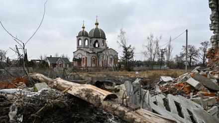 Zerstörte Kirche in Tsupivka in der ukrainischen Region Charkiw.
