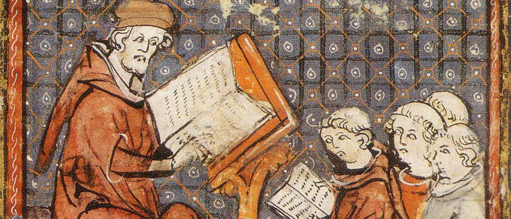 Philosophiekurs in Paris, 14. Jh., Illustration aus Grandes Chronicles de France.