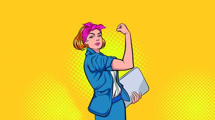 Business woman hand gesture we can do it pop art style