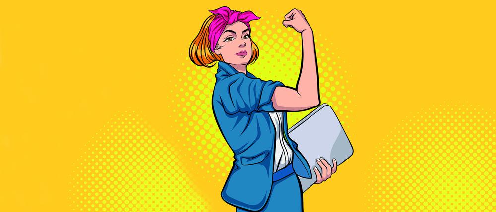 Business woman hand gesture we can do it pop art style