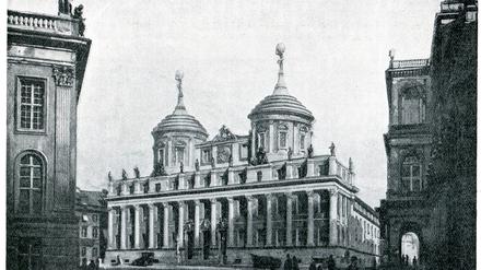Zwei Türme und zwei Atlanten: So sahen die Pläne für Potsdams Altes Rathaus von 1913 aus.