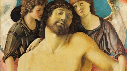 Eyecatcher Bellini. „Der tote Christus, von zwei Engeln gestützt“ (1470-75) aus der Berliner Gemäldegalerie animiert in Paris zum Ausstellungsbesuch.