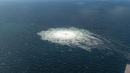 Das Nord Stream 2-Gasleck in der Nähe von Bornholm aus der Luft. 