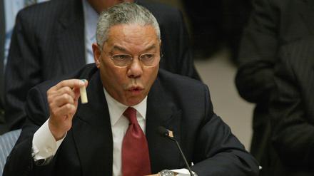 US-Außenminister Colin Powell am 5. Februar 2003 vor den Vereinten Nationen.