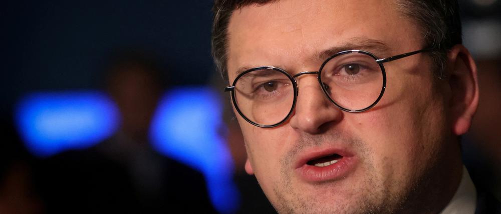 FILE PHOTO: Ukraine's Foreign Minister Dmytro Kuleba speaks to members of the media after the United Nations General Assembly adopted a resolution on Ukraine at U.N. headquarters in New York City, New York, U.S., February 23, 2023. REUTERS/Mike Segar/File Photo
