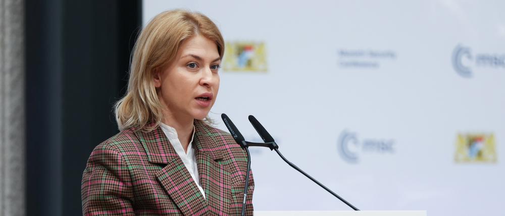 Die ukrainische Vize-Ministerpräsidentin Olha Stefanischyna spricht beim Kick-Off der Münchner Sicherheitskonferenz (MSC) in der Landesvertretung Bayerns.