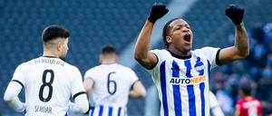 Echter Herthaner. Jessic Ngankam bejubelt sein Elfmetertor gegen Mainz 05.