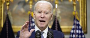 Joe Biden, Präsident der USA, spricht über das Bankensystem im Roosevelt Room des Weißen Hauses.