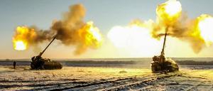 Zwei Haubitzen auf der russischen Verteidigungslinie in Cherson