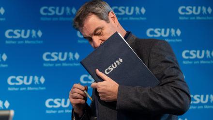 Markus Söder, CSU-Vorsitzender und Ministerpräsident von Bayern, nimmt an einer virtuellen Videokonferenz des CSU-Vorstands teil.