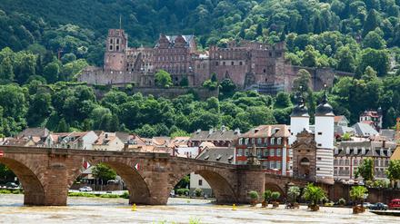 Heidelberg Stadtpanorama mit der alten Brücke, im Hintergrund das Heidelberger Schloss.