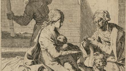 Die „Heilige Familie mit Elisabeth und Johannesknabe, Hl. Joseph im Hintergrund“ von Elisabetta Sirani (um 1655-65).
