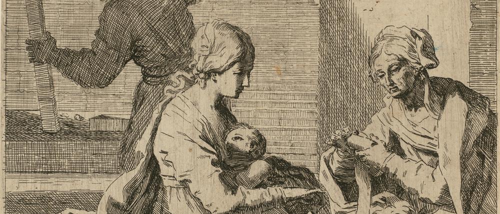 Die „Heilige Familie mit Elisabeth und Johannesknabe, Hl. Joseph im Hintergrund“ von Elisabetta Sirani (um 1655-65).