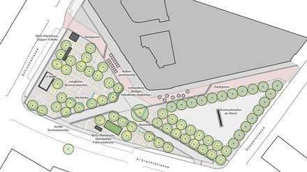 So wünscht es sich das Straßen- und Grünflächenamt: Wasserspiel, Bäume, mehr Platz für Gastronomie.