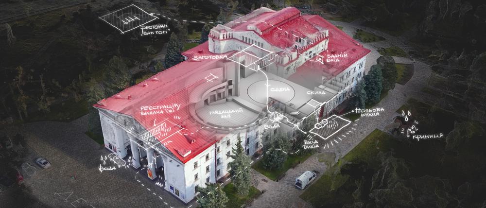 Digitale Rekonstruktion des zerstörten Theaters in Mariupol: Foto: Courtesy of the CST
