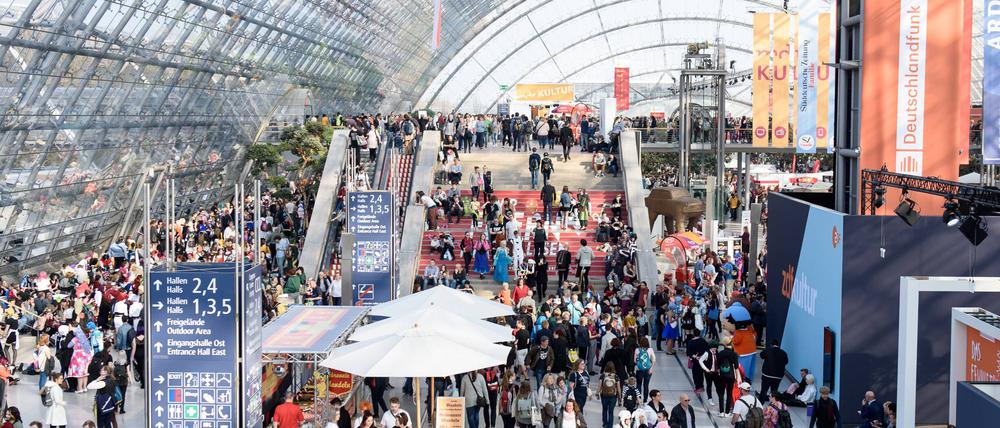 Die Glashalle der Leipziger Buchmesse. Hier wird der Preis der Messe verliehen.