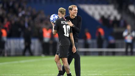 Superstar Neymar (links) und Tuchel haben mit Paris St. Germain 2020 das Champions-League-Finale erreicht.  
