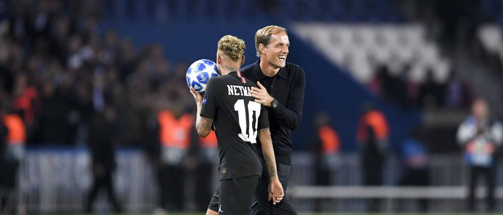 Superstar Neymar (links) und Tuchel haben mit Paris St. Germain 2020 das Champions-League-Finale erreicht.
