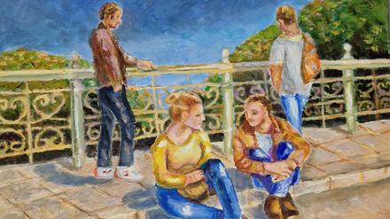 Die Admiralsbrücke in Kreuzberg. Es sind Motive aus dem Kiez und Portraits, die die Künstlerin in Zehlendorf ausstellt.