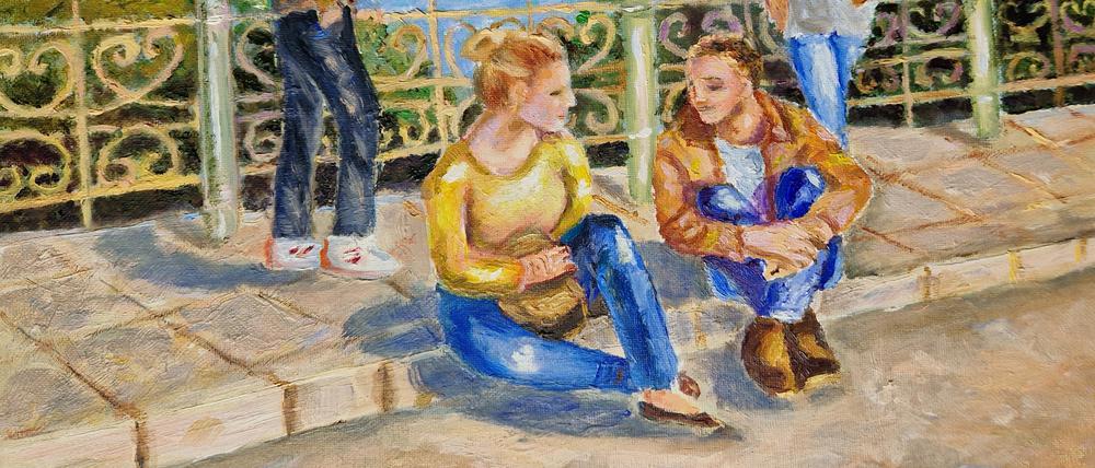 Die Admiralsbrücke in Kreuzberg. Es sind Motive aus dem Kiez und Portraits, die die Künstlerin in Zehlendorf ausstellt.