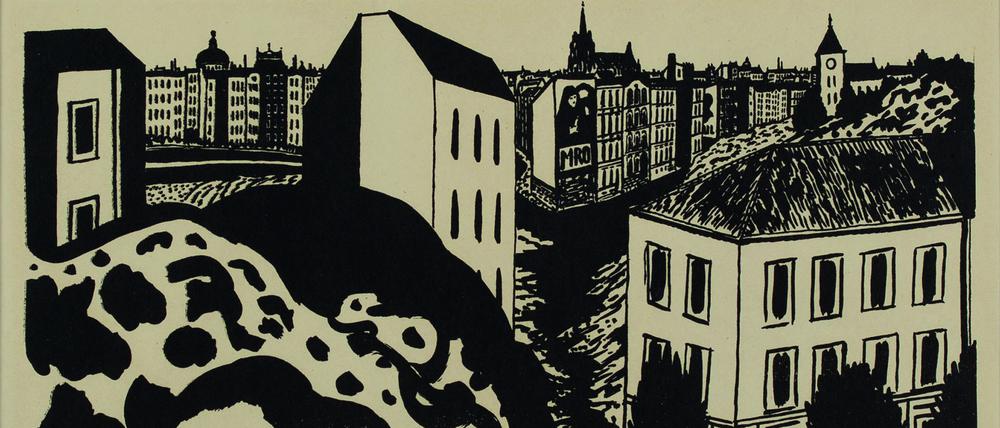 Lithografie von Werner Heldt „Ohne Titel (Berliner Stadtlandschaft)„ von 1949.