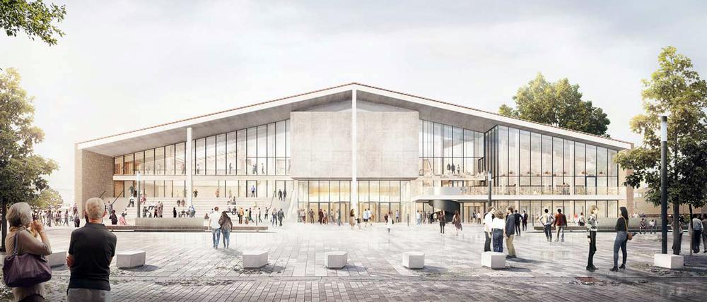 Die Nordfassade des Museums der Moderne: geplante Ansicht vom Scharounplatz.