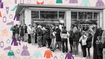 Sie wollen billige Klamotten: Lange Schlange vor dem Shein-Pop-up-Store.